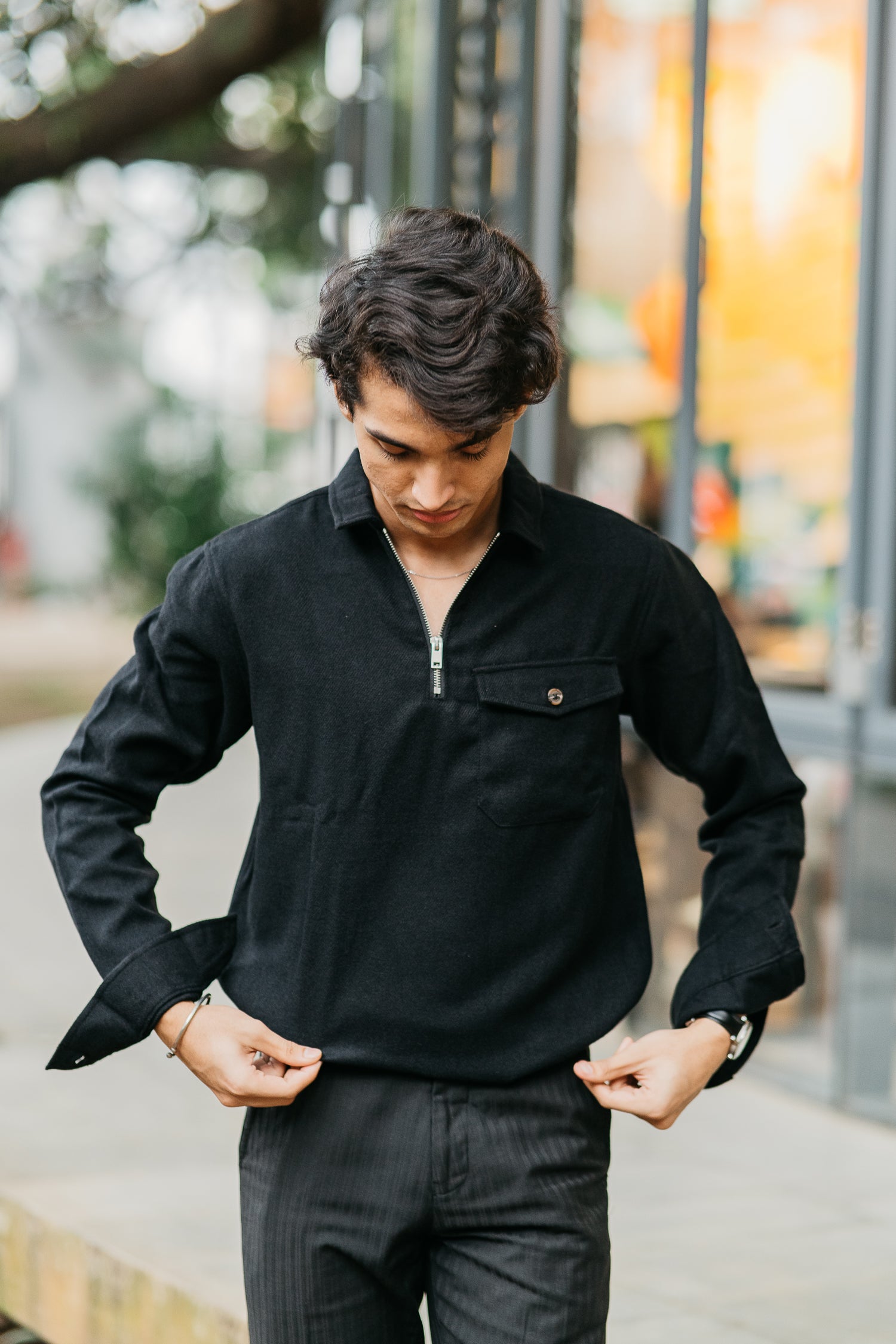 Half Zip Flannel - Black