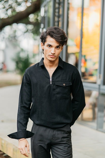 Half Zip Flannel - Black