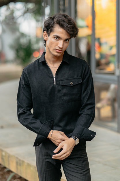 Half Zip Flannel - Black