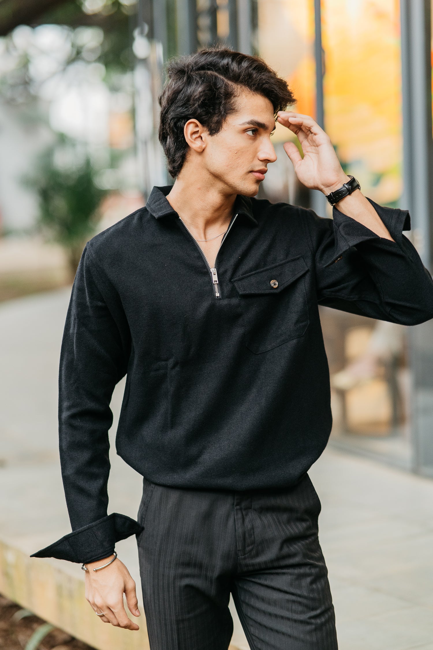 Half Zip Flannel - Black
