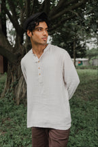 Linen Henley - Katua - For Men - Linear Sand Pattern