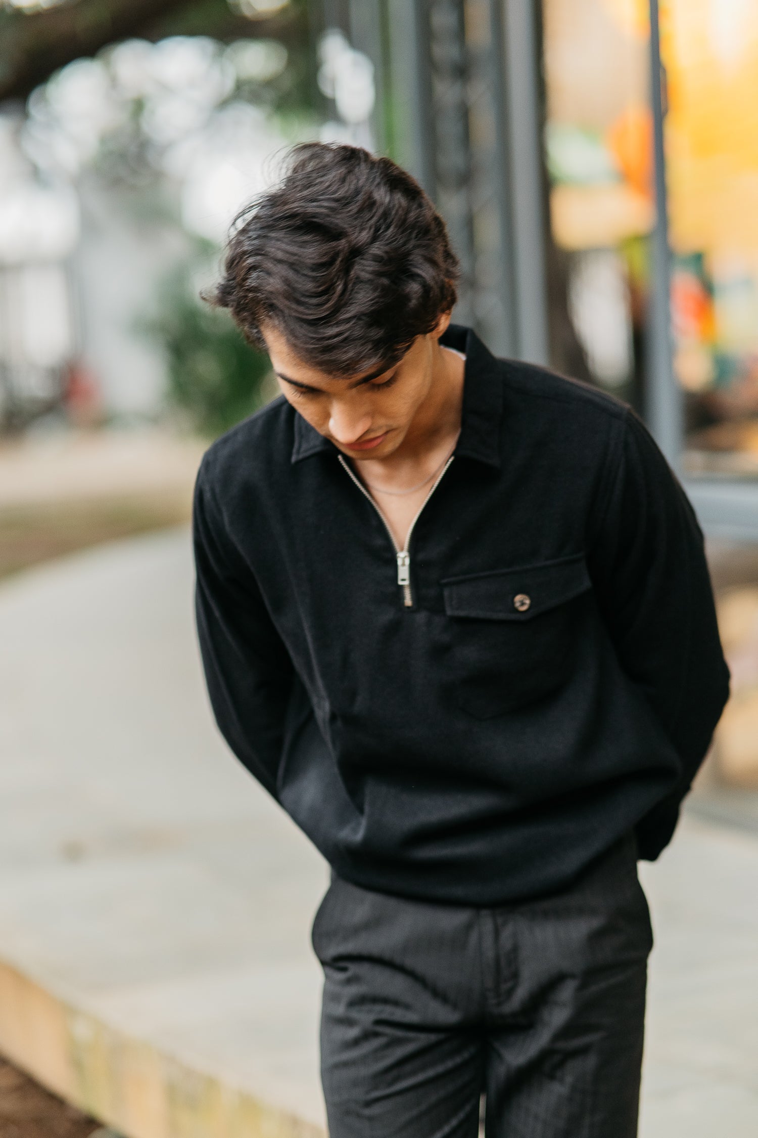 Half Zip Flannel - Black