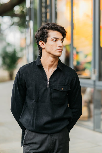 Half Zip Flannel - Black