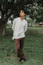 Linen Henley - Katua - For Men - Linear Sand Pattern