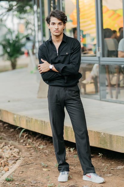 Half Zip Flannel - Black