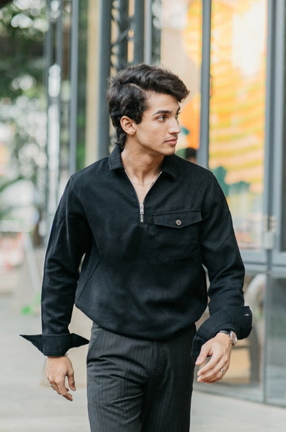 Half Zip Flannel - Black