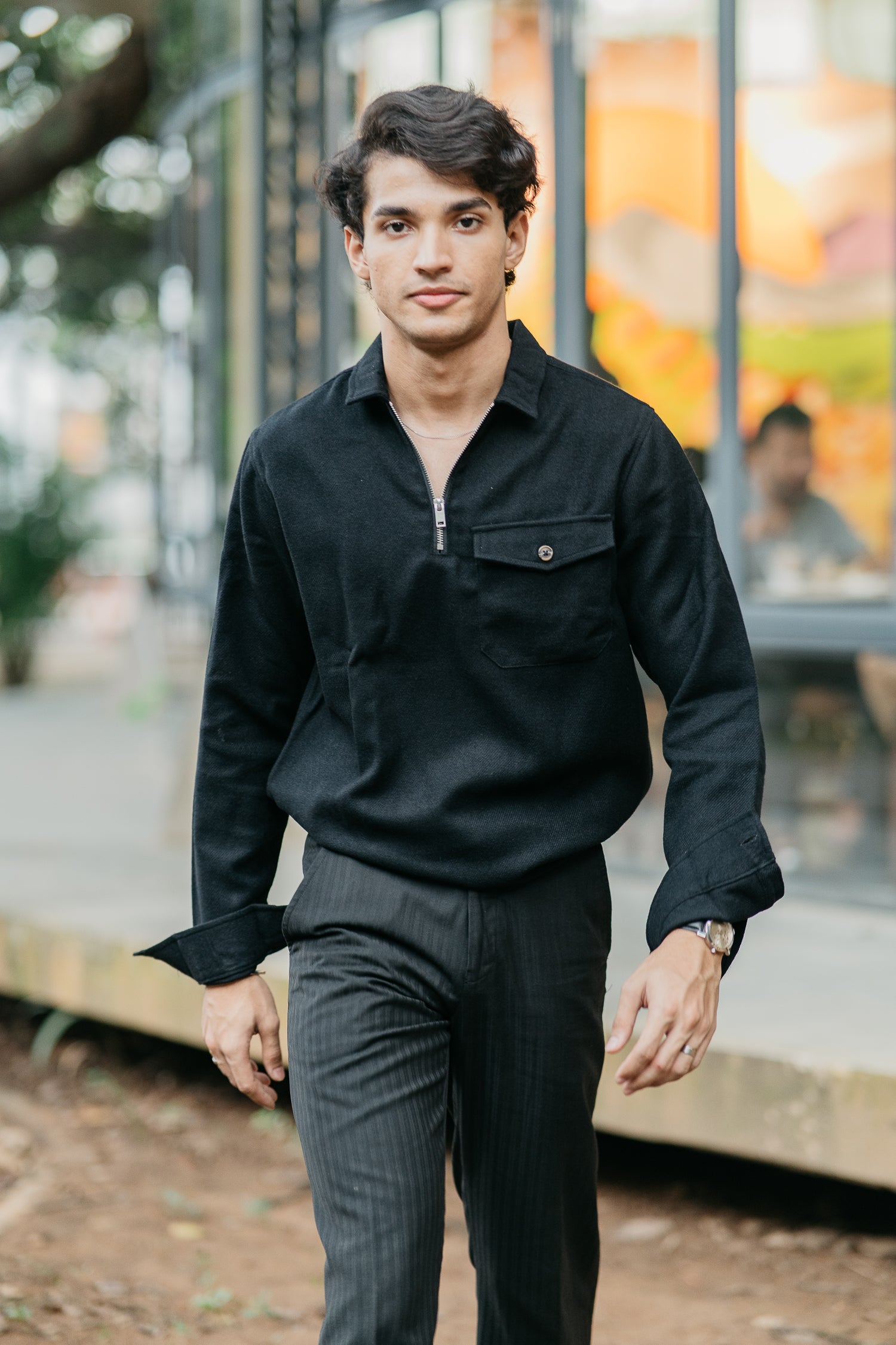 Half Zip Flannel - Black
