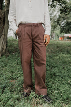 Wide Leg Pants For Men - Dark Brown - Loose Fit