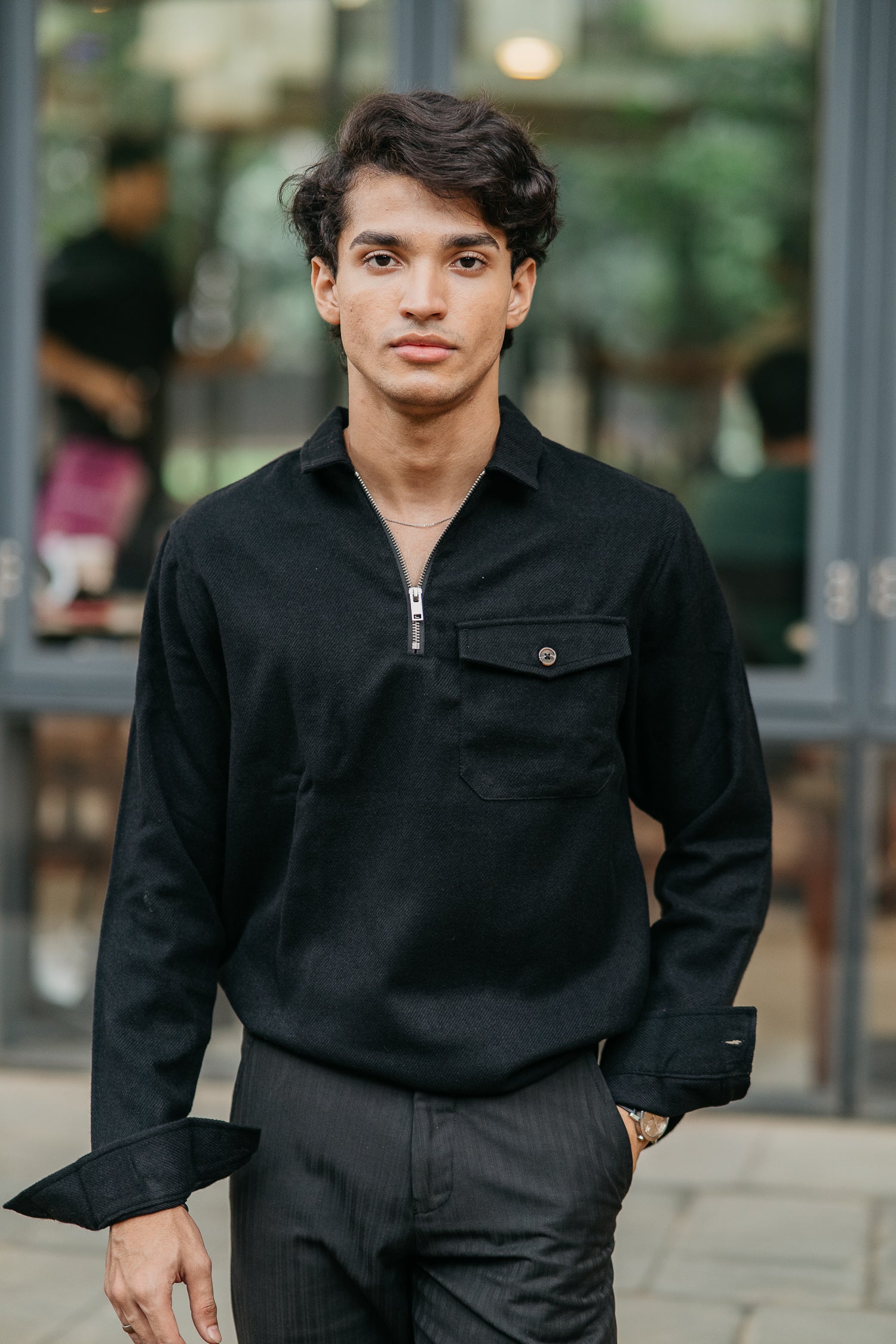Half Zip Flannel - Black