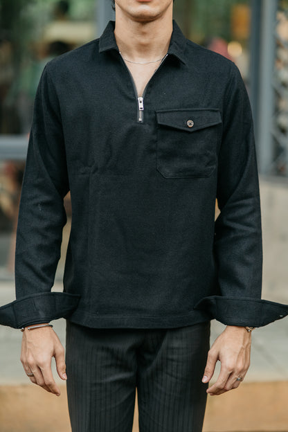 Half Zip Flannel - Black