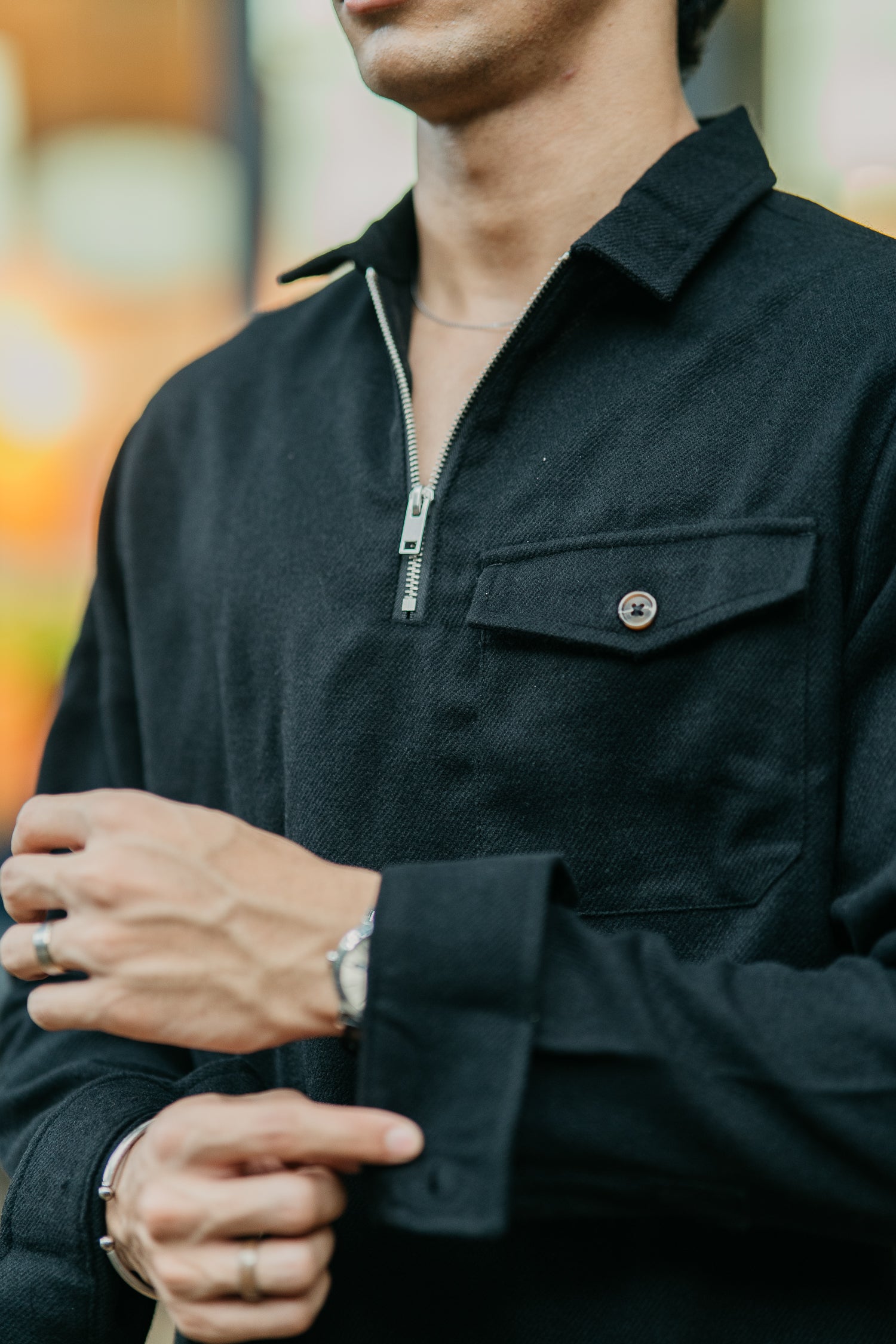 Half Zip Flannel - Black