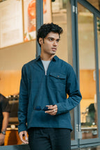 Half Zip Flannel - Navy