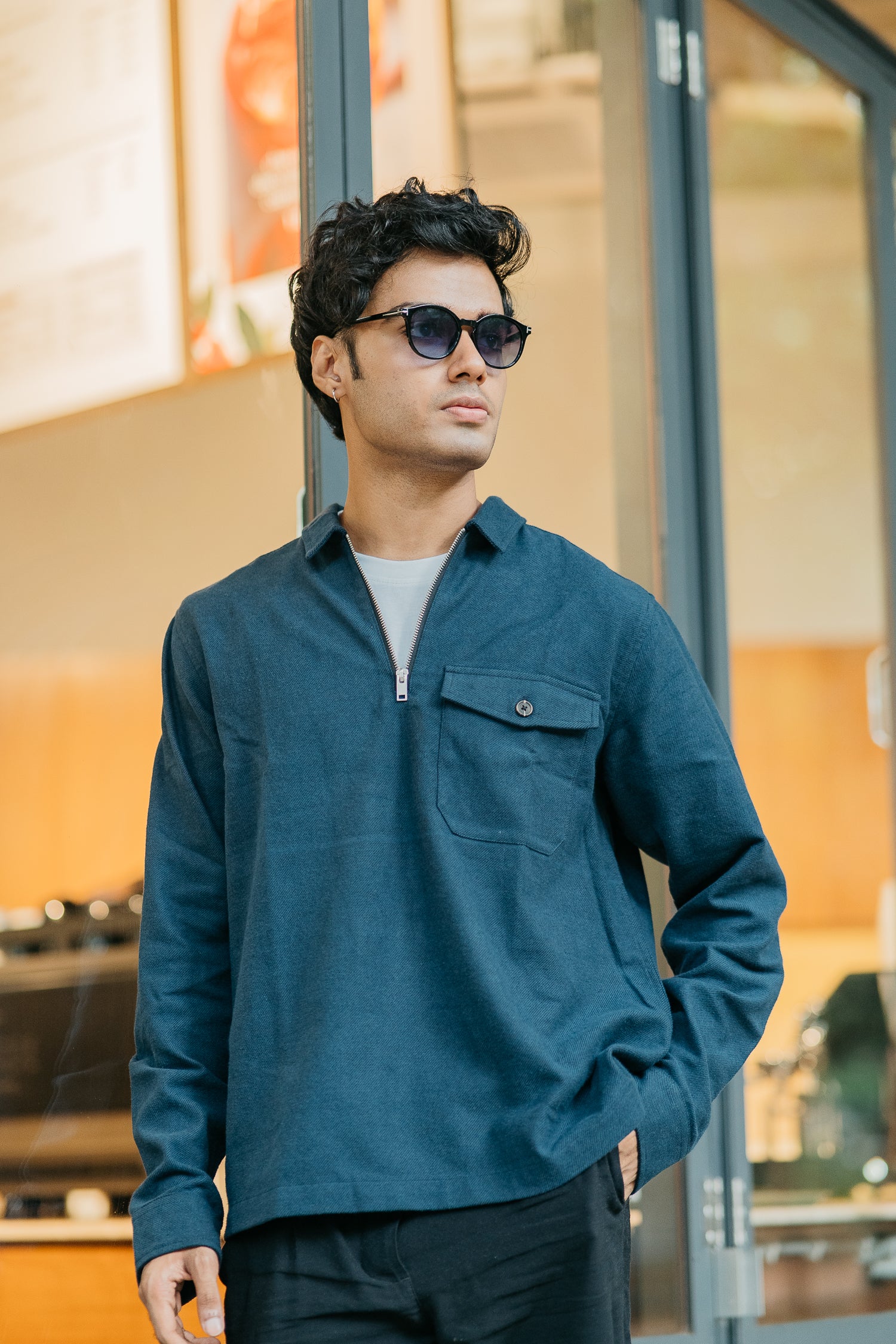 Half Zip Flannel - Navy