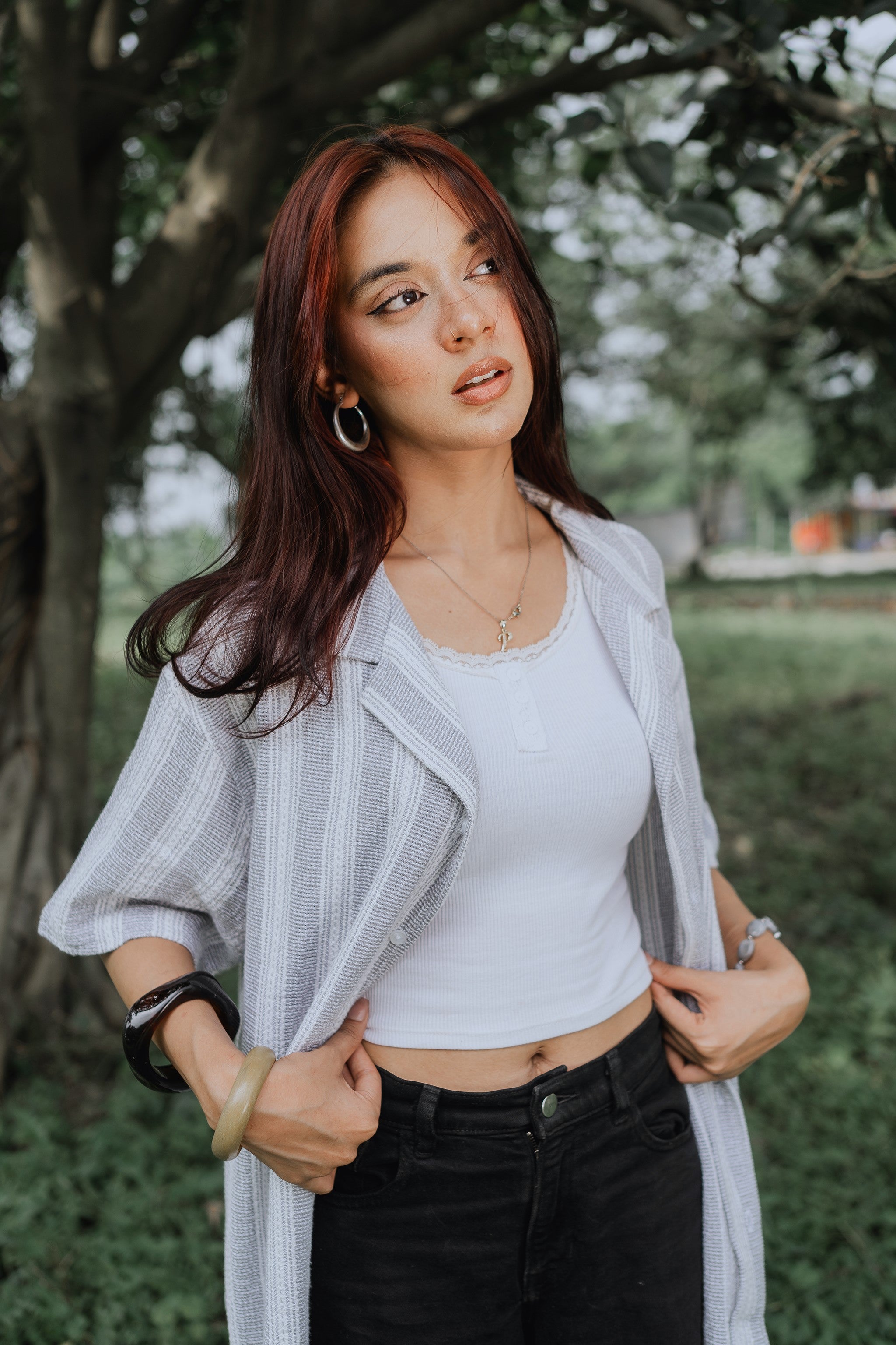 Revere Cuba - Ash Blue and White Stripe Textured Cuba - Revere Shirt - Unisex