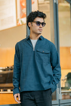 Half Zip Flannel - Navy