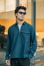 Half Zip Flannel - Navy