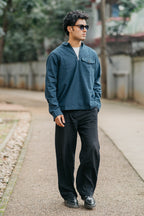 Half Zip Flannel - Navy