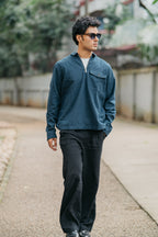 Half Zip Flannel - Navy