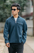 Half Zip Flannel - Navy