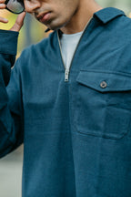 Half Zip Flannel - Navy
