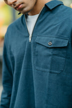 Half Zip Flannel - Navy