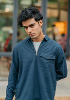 Half Zip Flannel - Navy