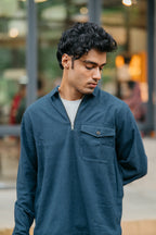 Half Zip Flannel - Navy