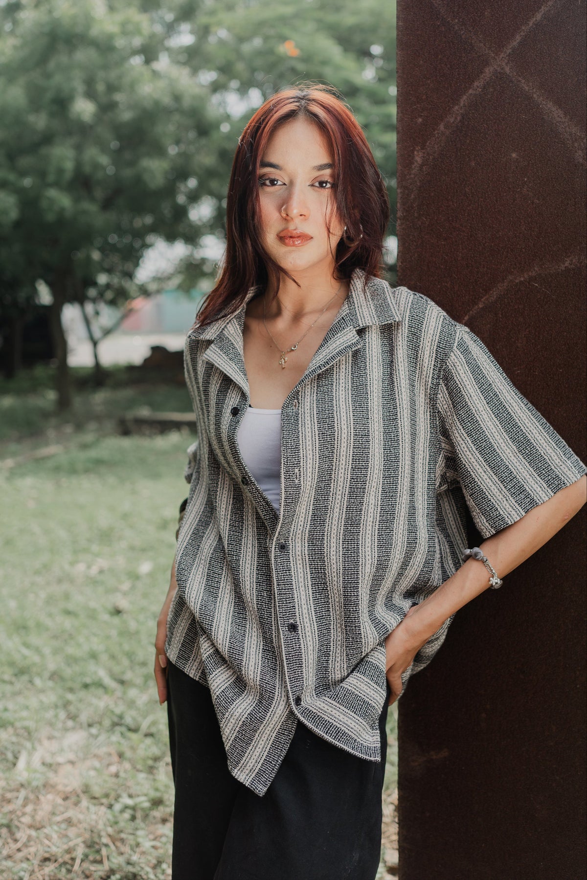 Revere Cuba - Black and White Stripe Textured Cuba - Revere Shirt - Unisex