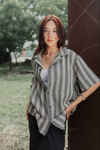 Revere Cuba - Black and Off White Stripe Textured Cuba - Revere Shirt - Unisex