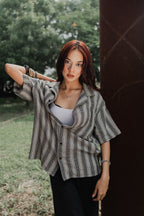 Revere Cuba - Black and Off White Stripe Textured Cuba - Revere Shirt - Unisex