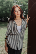 Revere Cuba - Black and Off White Stripe Textured Cuba - Revere Shirt - Unisex