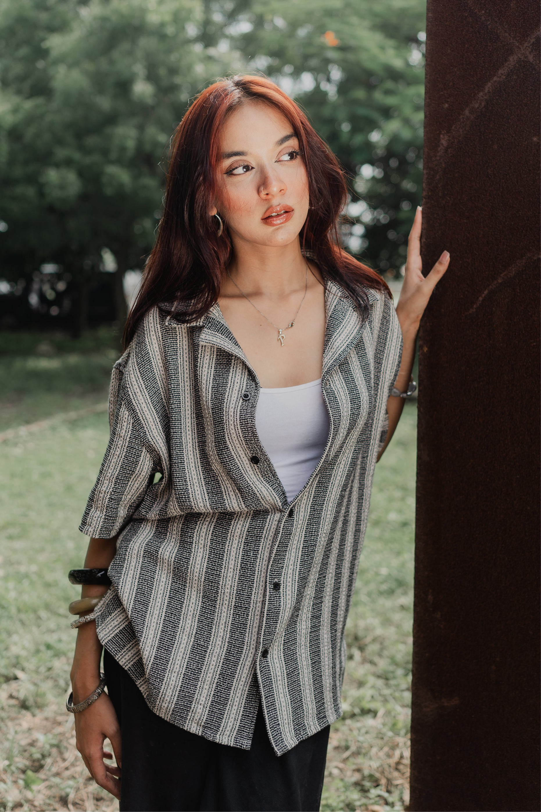 Revere Cuba - Black and Off White Stripe Textured Cuba - Revere Shirt - Unisex
