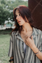 Revere Cuba - Black and Off White Stripe Textured Cuba - Revere Shirt - Unisex