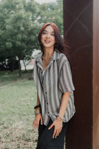 Revere Cuba - Black and Off White Stripe Textured Cuba - Revere Shirt - Unisex