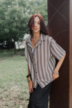 Revere Cuba - Black and Off White Stripe Textured Cuba - Revere Shirt - Unisex