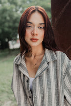 Revere Cuba - Black and Off White Stripe Textured Cuba - Revere Shirt - Unisex