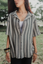 Revere Cuba - Black and Off White Stripe Textured Cuba - Revere Shirt - Unisex