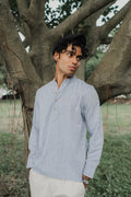 Linen Henley - Katua - For Men - Dusty Blue Weave