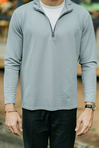 Waffle Zip Henley - Lightweight Jersey Zip - Ash