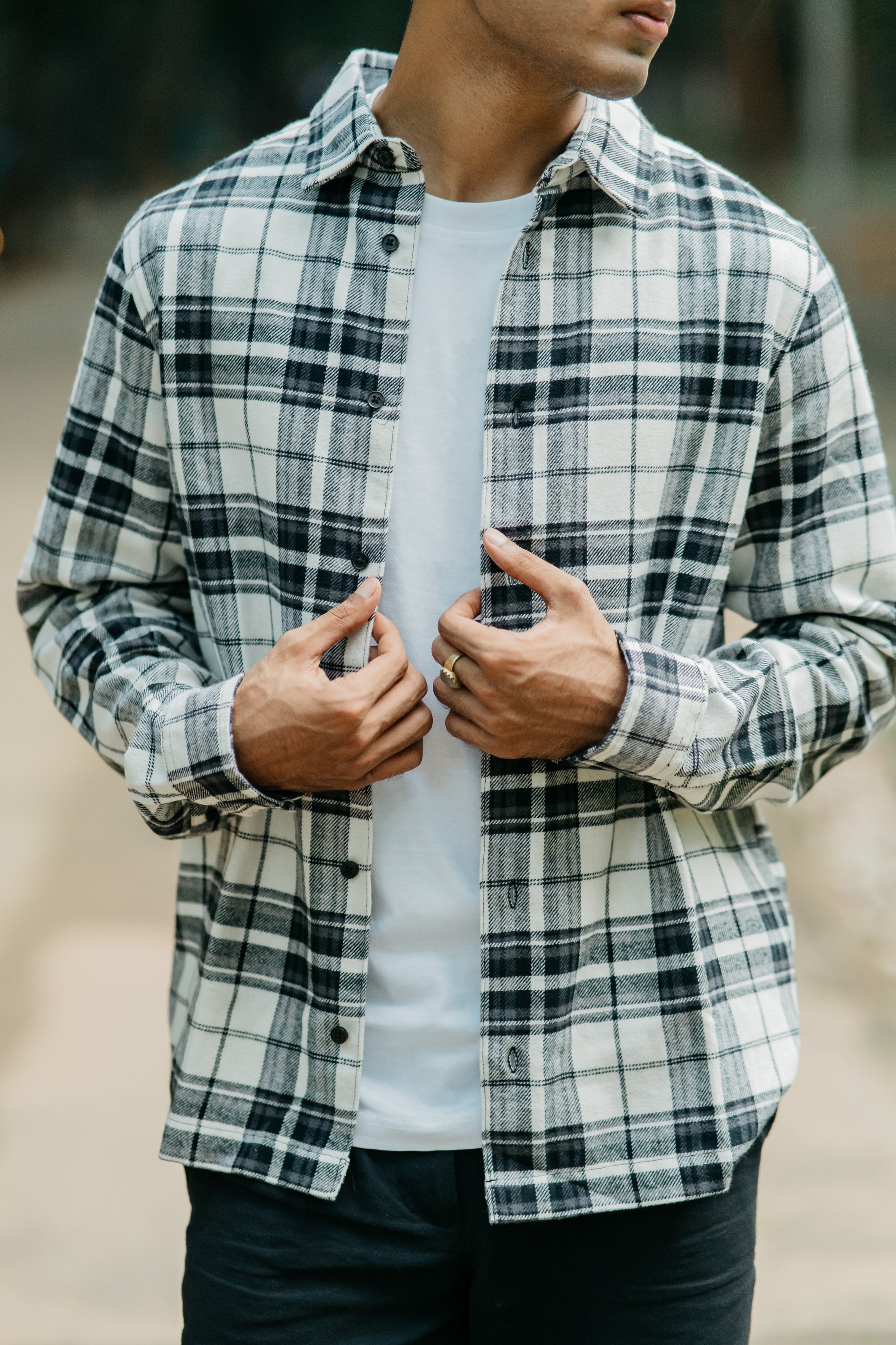 Flannel Shirt for Men - Black & White