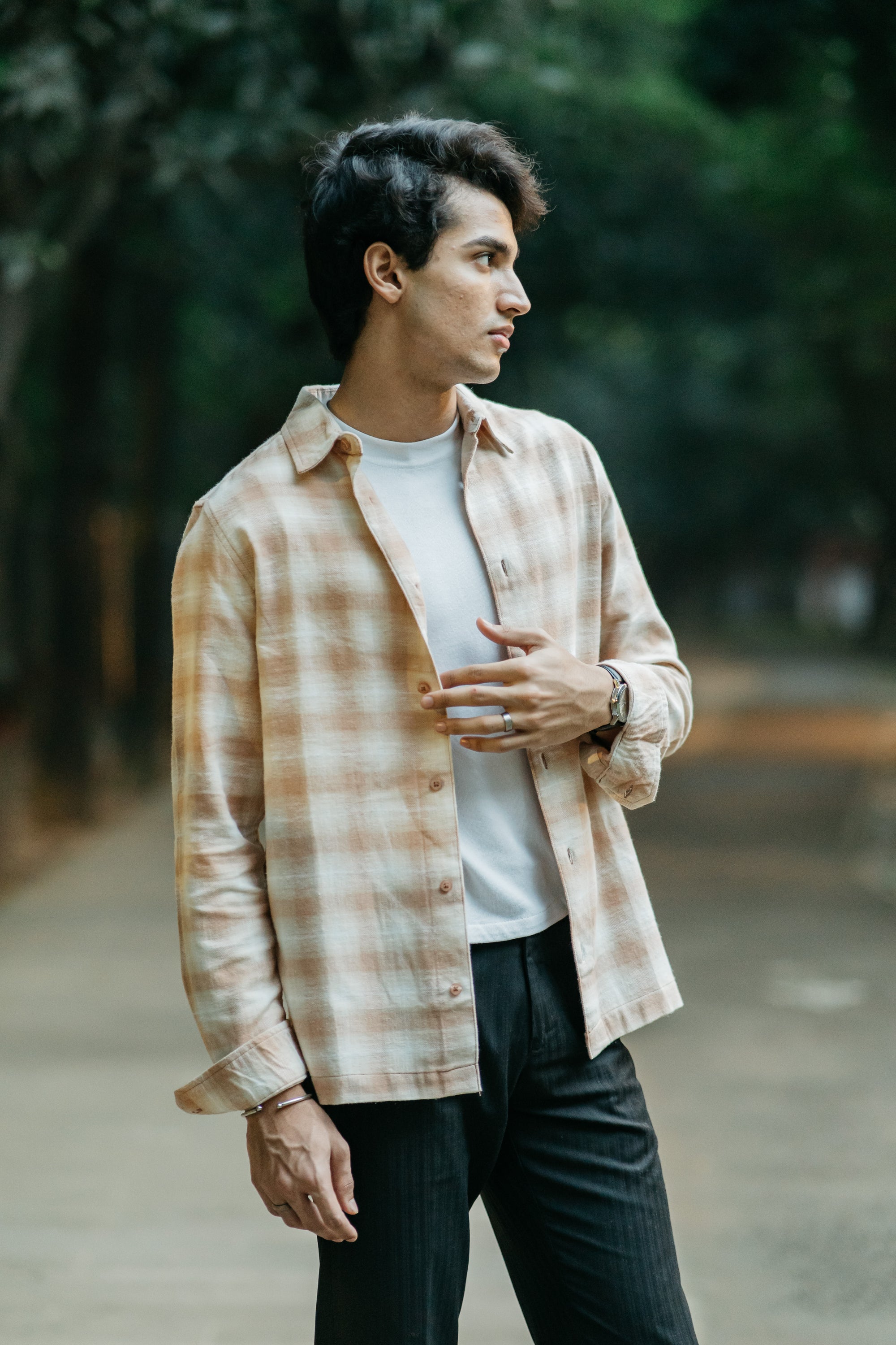 Flannel Shirt for Men - Beige & Off White