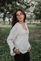 Linen Henley - Katua - Unisex - Linear Sand Pattern