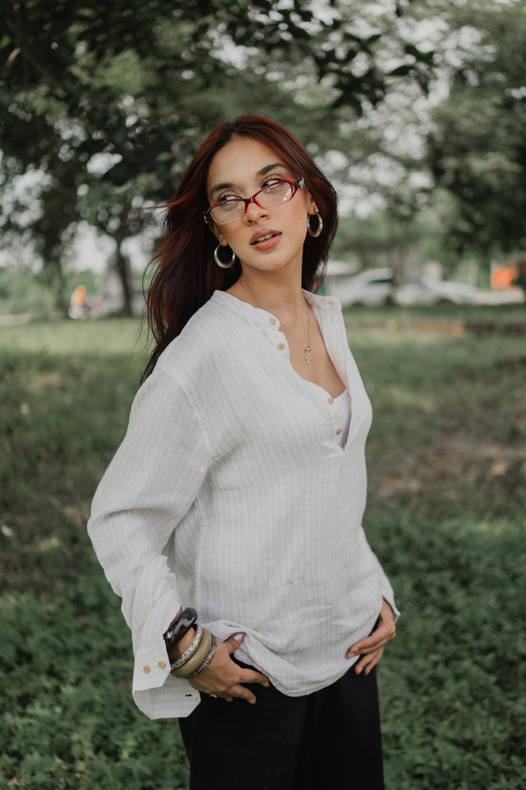 Linen Henley - Katua - Unisex - Linear Sand Pattern