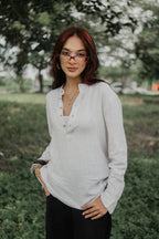 Linen Henley - Katua - Unisex - Linear Sand Pattern