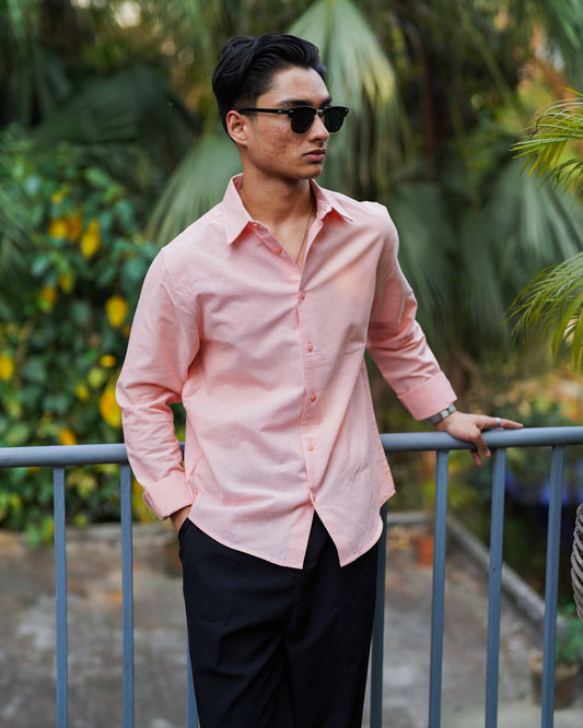 Peach - Long Sleeve Shirt For Men