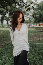 Linen Henley - Katua - Unisex - Linear Sand Pattern