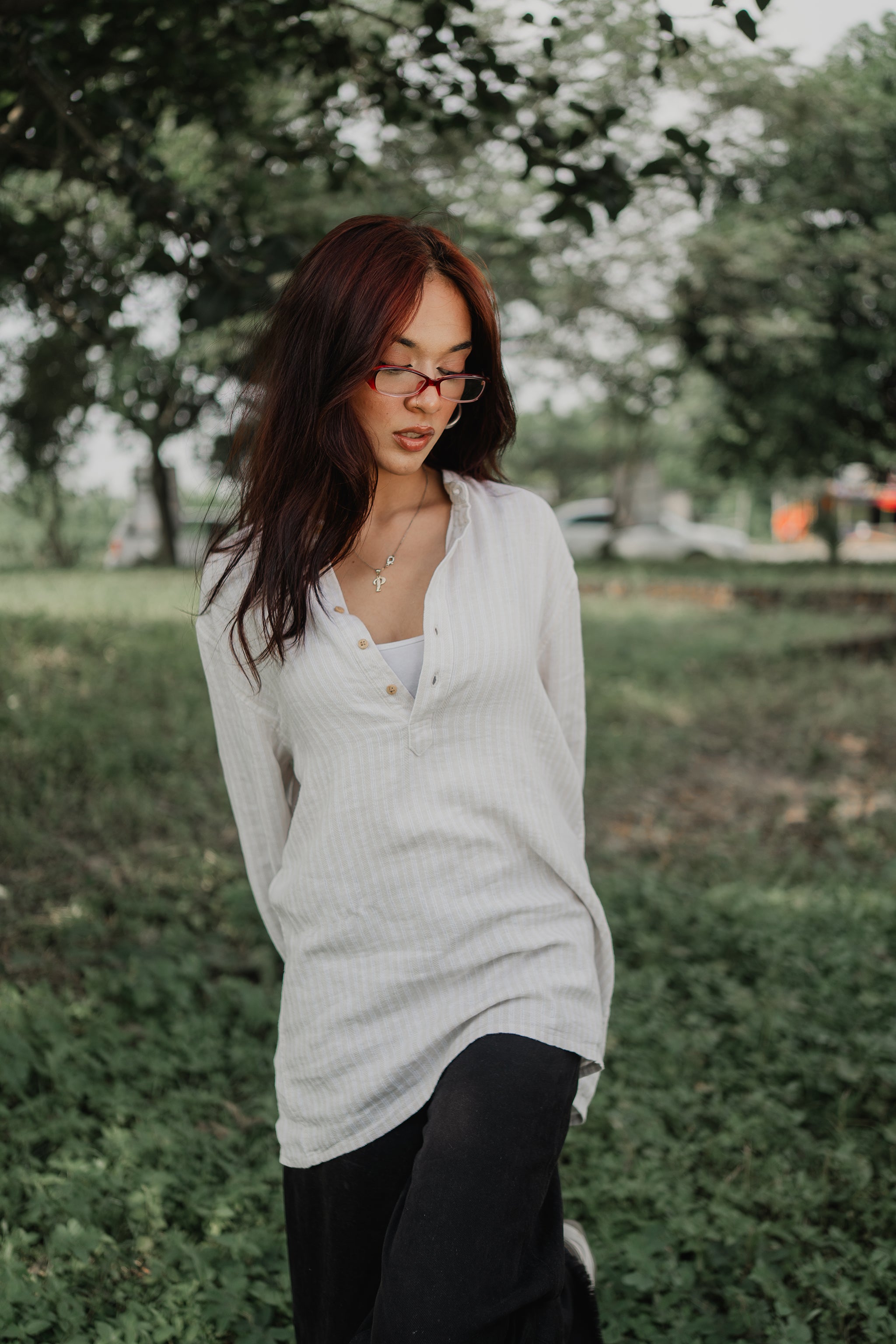 Linen Henley - Katua - Unisex - Linear Sand Pattern