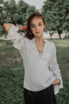 Linen Henley - Katua - Unisex - Linear Sand Pattern