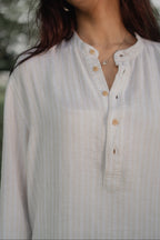 Linen Henley - Katua - Unisex - Linear Sand Pattern