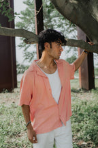 Revere Cuba - Peach Jacquard Cuba - Revere Shirt For Men